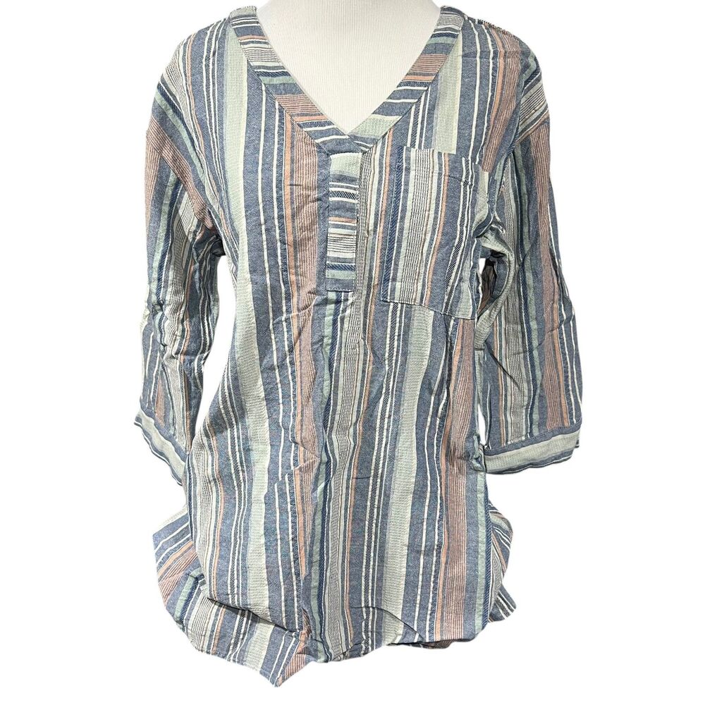 Christopher & Banks Womens M 100% cotton striped Missy Tunic Top Casual Mature